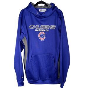 Majestic Mens MT Medium Tall Blue Chicago Cubs Fleece Hoodie Sweatshirt Baseball